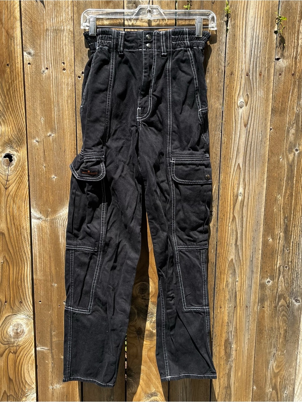 BDG Relaxed Skate Jean Black Cargo Pants with White Contrast Stitching